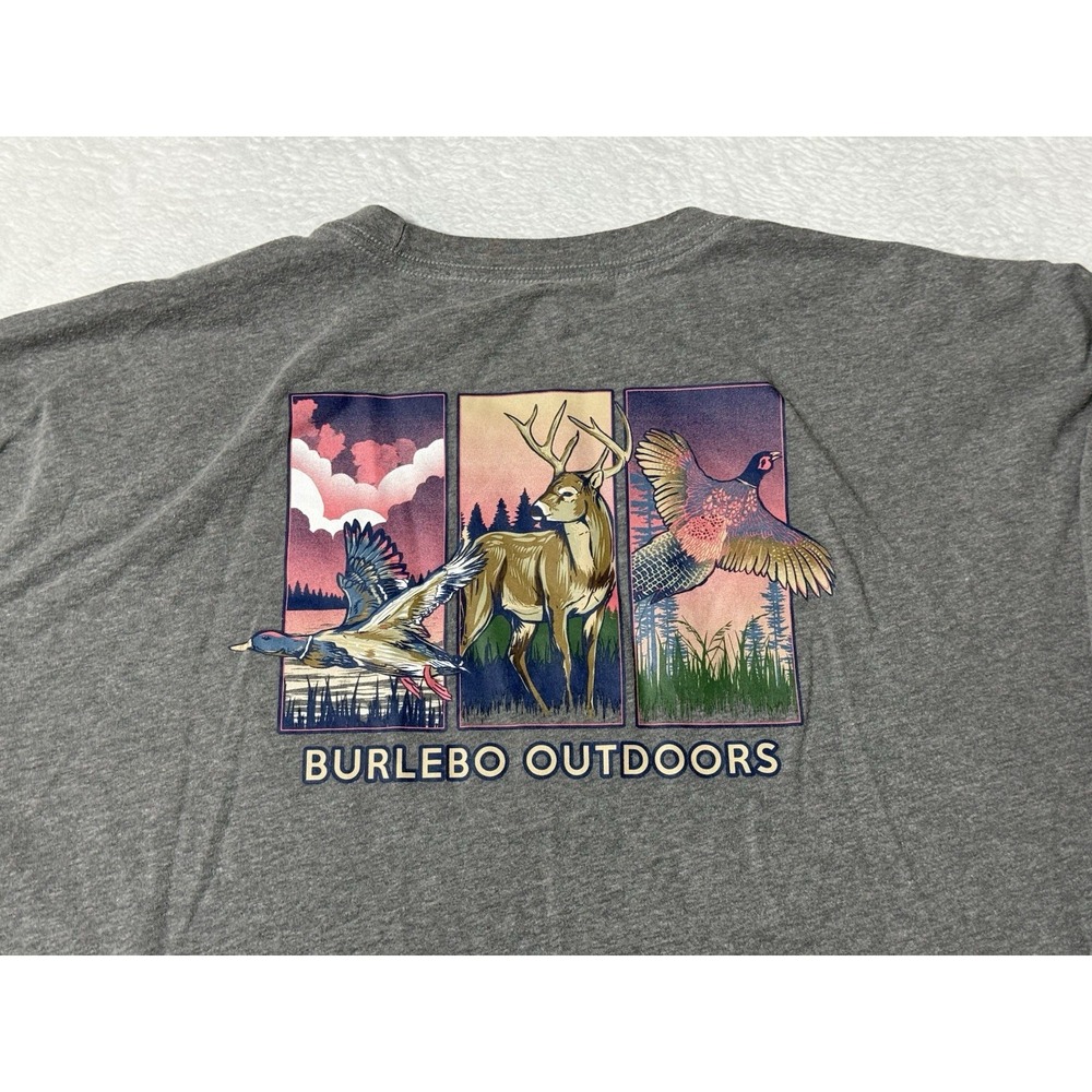 Burlebo Mens 2XL Long Sleeve Performance Shirt Gray Hunting Outdoors Graphic Tee